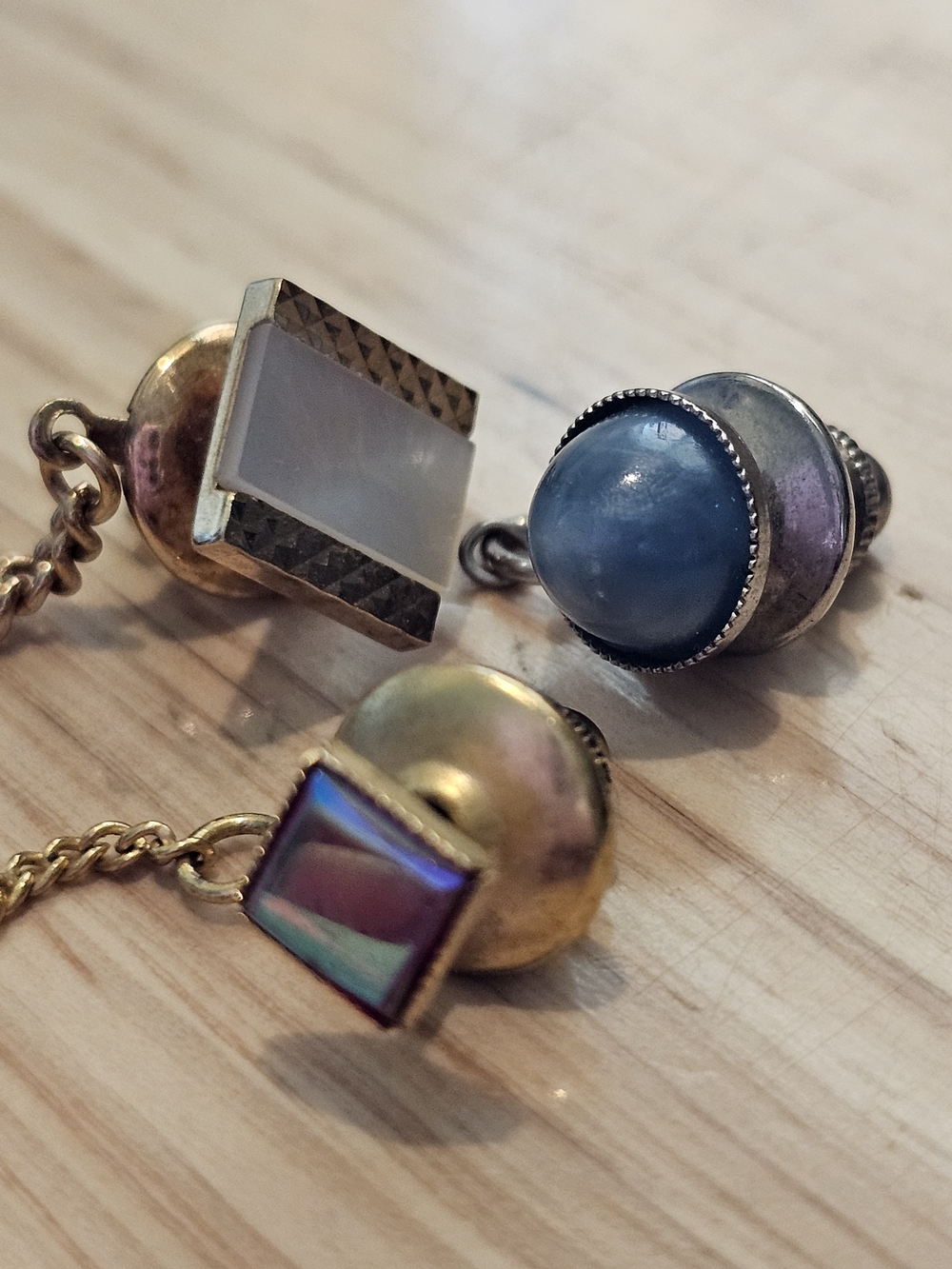 Vintage Mid Century Men’s Tie Tack Lot (3 Pcs) - Mother of Pearl, Iridescent